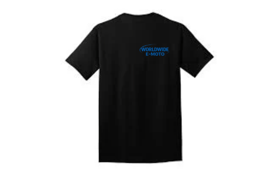 WorldWide E-Moto Black Tee with Puffy Text