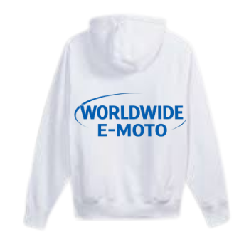 WorldWide E-Moto White Hoodie With Puffy Text