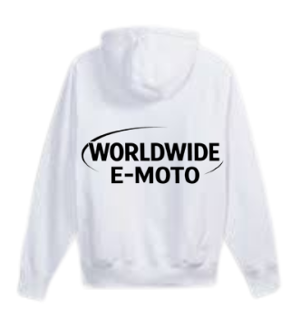 WorldWide E-Moto White Hoodie With Puffy Text