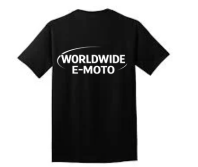WorldWide E-Moto Black Tee with Puffy Text