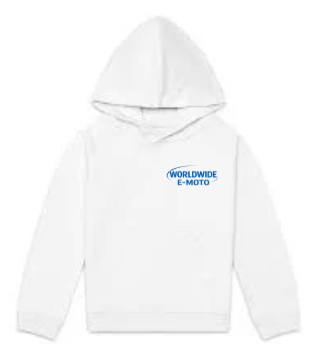 WorldWide E-Moto White Hoodie With Puffy Text